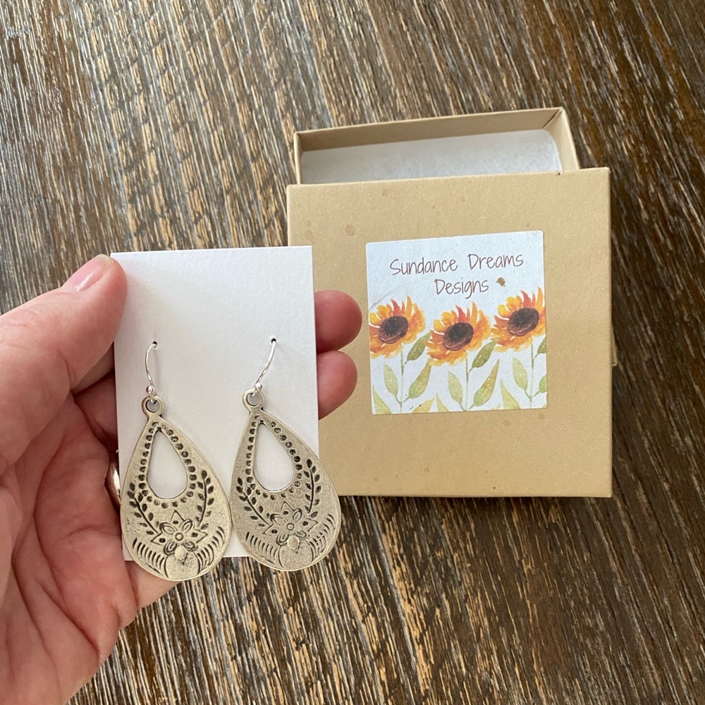 Boho Silver Teardrop Earrings Statement Festival Jewelry